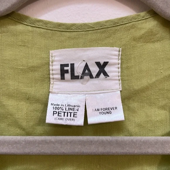 Flax Linen Button Up Cardigan Green Petite Mother of Pearl Buttons - Picture 2 of 5